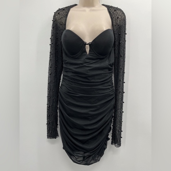 OH POLLY St. Germain black embellished long sleeve mini dress - Picture 4 of 11
